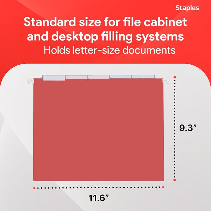 Staples Hanging File Folders, Letter Size, 1/5‑Cut Tabs, Tear‑Resistant Durable - Image 3