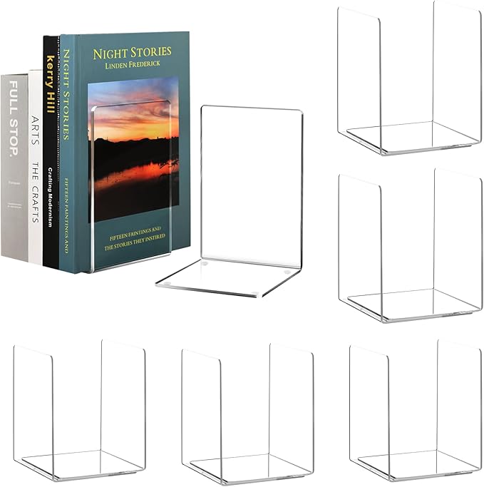 HappyHapi Acrylic Bookends for Shelves, Decorative Book Holder for Home Library by Happyhapi