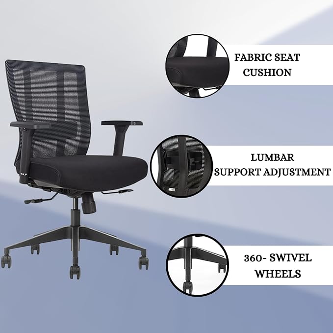 Bitchair Ergonomic Mesh Conference Room Chair - Adj Lumbar Support Computer Desk Chair with Height Adjustable Arms - Seat Depth Adjustable Home Office Chair - (Black) (Pack of 1)-DeskLoop Office