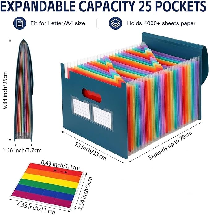 25 Pockets Accordion File Organizer, Portable Expanding File Folder - Image 4