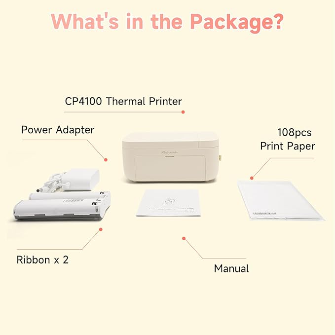 HPRT CP4100 4x6 Instant Photo Printer - Portable Phone Picture Printer + 108 Sheets & 2 Cartridges, Mobile, Wi-Fi, Premium Dye Sublimation (300 DPI) for Pro-Quality Home Prints - Creative Editing App-DeskLoop Office