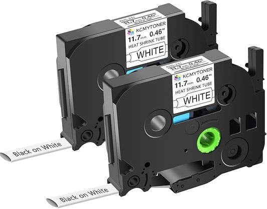 HSE-231 HS-231 Heat Shrink Tubes Label Tape 1/2" (11.7mm) x 4.92 ft Compatible for Ptouch Heat Shrink Label for PTD210 PTE500 PTE550W PTP750WVP, Black on White, 2 Pack-DeskLoop Office