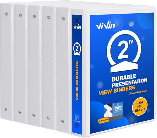 3 Ring Binder 2 Inch, ViVin Sturdy 2"-Round Ring Binder by ViVin