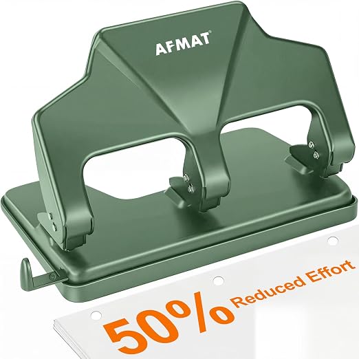 AFMAT 3 Hole Punch Heavy Duty, 40-Sheet Three Hole Punch, 50% Reduced Effort by AFMAT