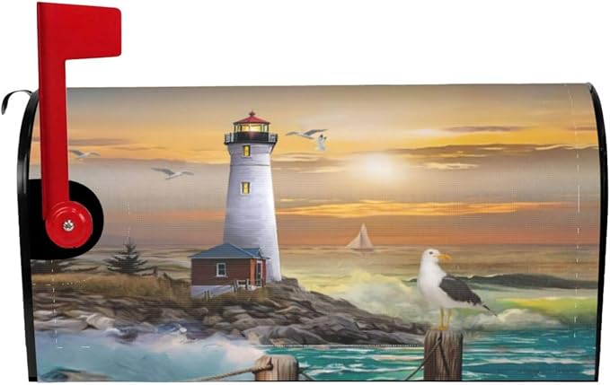 Lighthouse Magnetic Mailbox Cover, Outdoor Mail Cover Letter Post Box, 18x21 in by Yomane