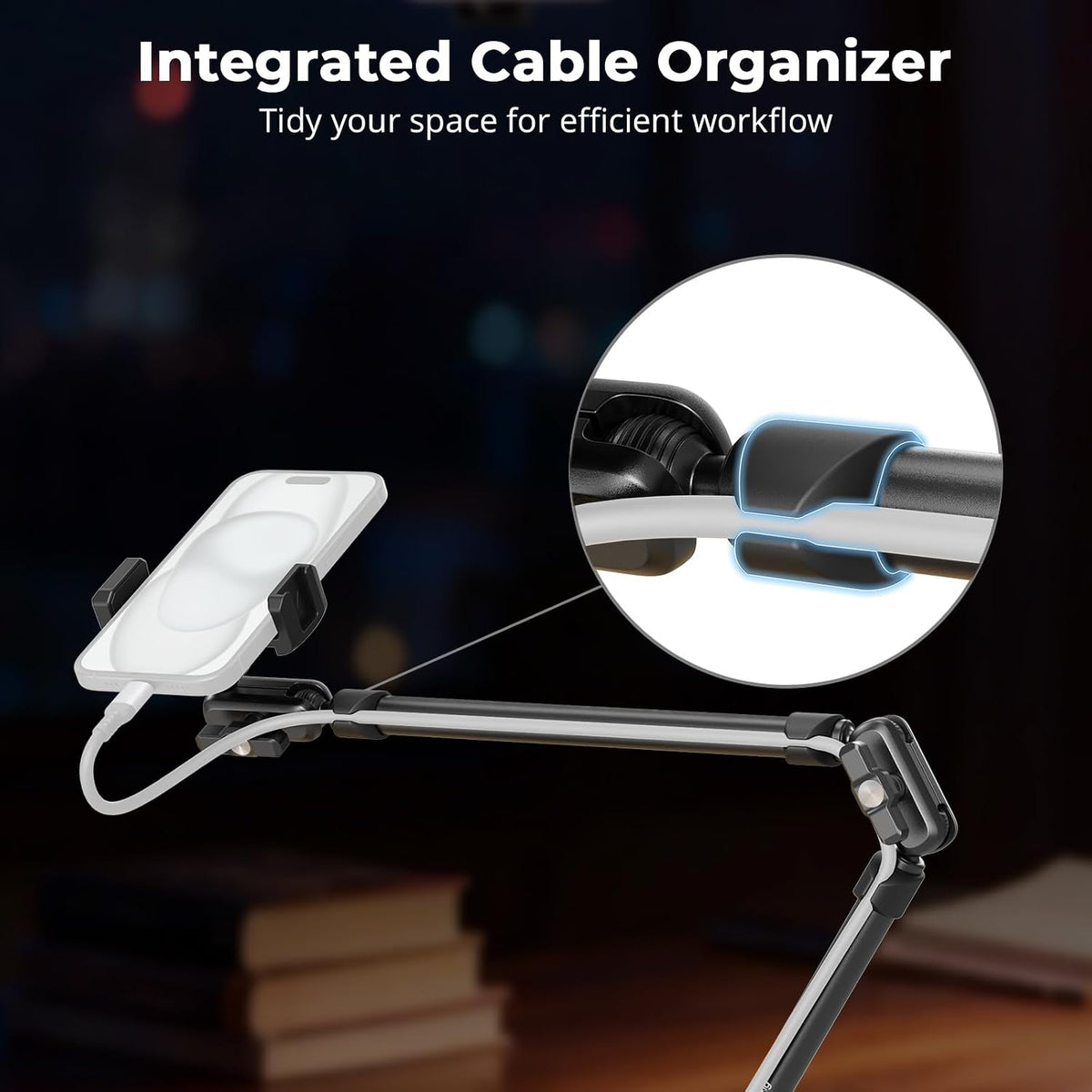 SmallRig 22.4" Magic Arm with Super Clamp, Flexible Overhead Camera & Phone Mount, 1/4" Screw, Cable Clip, Max Load 2.2 lbs, Black – 5625