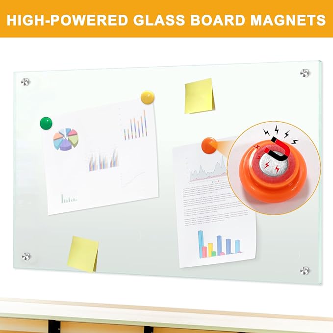 H-Qprobd White Board 24”x18“ Magnet Dry Erase Boards Frameless Magnetic Glass Whiteboard for Wall, Wall Mounted Whiteboard Includes 12 Magnets, 8 Markers and 2 Erasers-DeskLoop Office