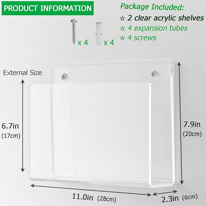 2 Pcs Magazine Holder, Wall Mount Clear Acrylic Magazine Rack, Organizer Folder - Image 2