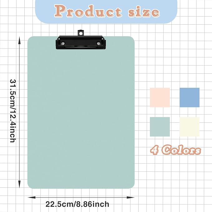 4 Pack Colored Clip Boards, Plastic Clipboards - Image 2