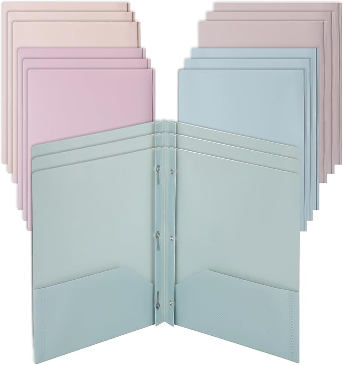 Mr. Pen- Plastic Folders with Pockets and Prongs, 15 Pack, Letter Size | Pastel by MrPen