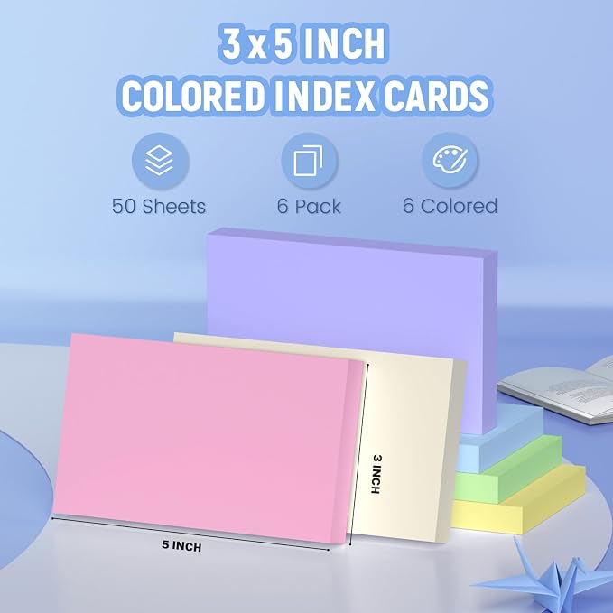 Colored Index Cards 3x5, Double-Sided Blank Flashcards, 6 Colors Note Cards 3 x - Image 2