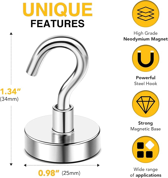 DIYMAG Magnetic Hooks, 85 LB Heavy Duty Strong Magnet - Image 2