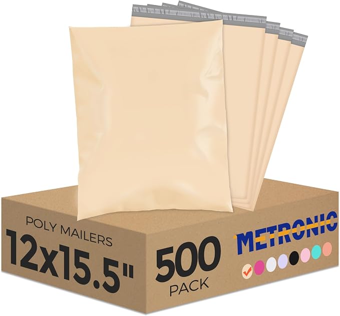 Metronic Poly Mailers 12x15.5 500 Pack, Shipping Bags by METRONIC