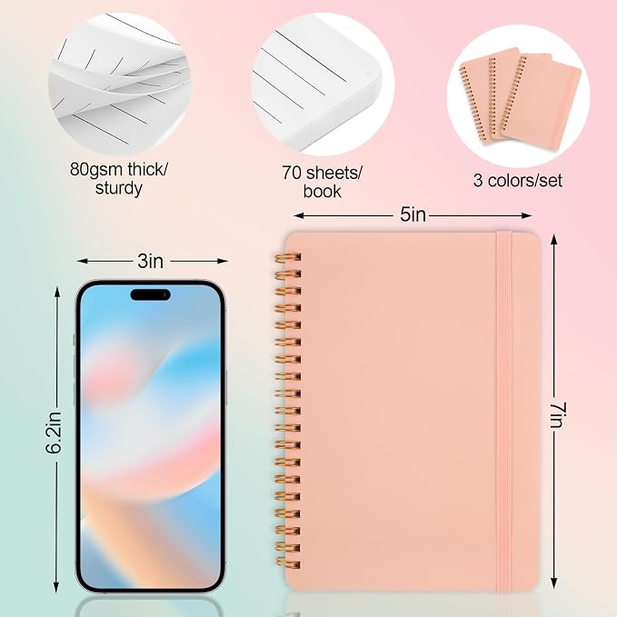 Utron 3 PCS Small Spiral Notebook 5x7, Notebooks - Image 2