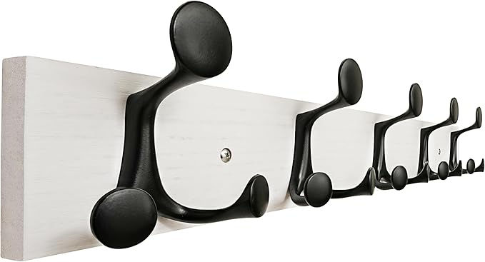 SKOLOO 24-Inch White Wood Coat Rack Wall Mount with 5 Triple Hooks - Ideal for Family Entrances, Classrooms, and Pet Supplies Storage - Perfect Coat Hooks for Wall, Pack of 2-DeskLoop Office
