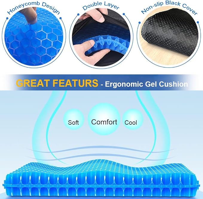 Gel Seat Cushion for Long Sitting Hip Pain, 20x20inch Jumbo Thick Soft & - Image 4