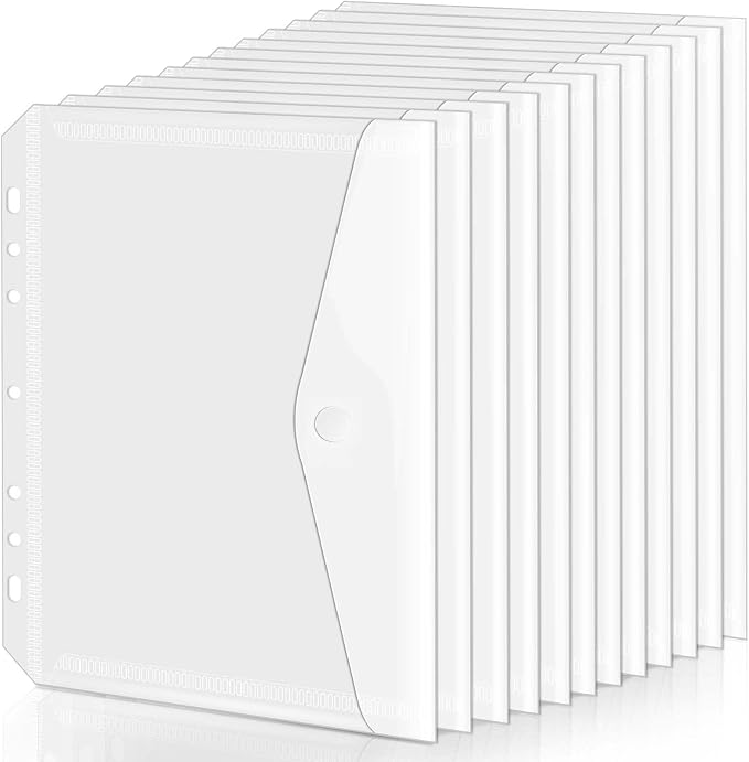 8.5x5.5 Binder Pockets, Poly Mini Binder Pocket 5.5 x 8.5 inches, 7-Hole Punched by Vowcarol