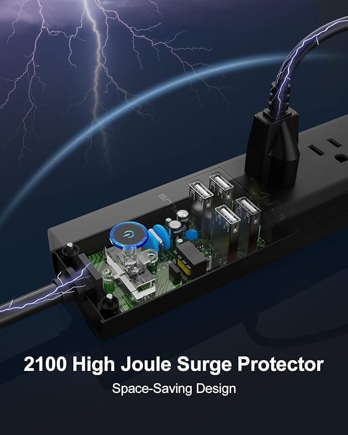 Surge Protector Power Strip with USB, AUOPLUS 10FT Outlet Strip, 6 Outlet and 4 USB Charger,[Flat Plug/Wall Mountable], 1250W/10A/2100J, Long Extension Cord for Computer iPhone Home Office Dorm-DeskLoop Office