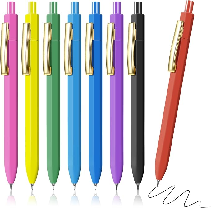 Piochoo Pens Ballpoint, 8 Pack Retractable Black Ink Pens, 0.7mm Medium Point by Piochoo