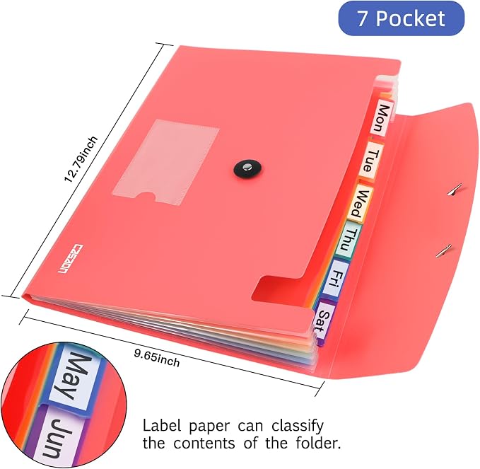 7 Pocket Accordian File Folders, Expanding File Folder A4 Letter Size Paper - Image 2