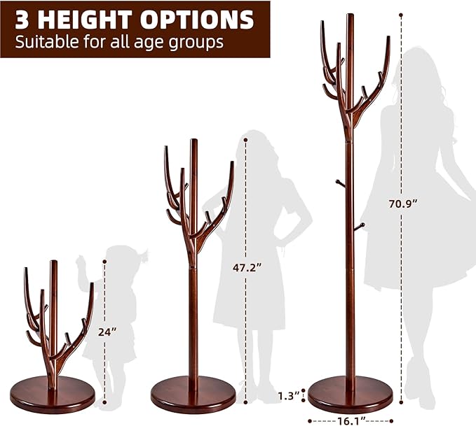 Uniclinens Coat Rack Freestanding Solid Wood Coat Tree Standing with 12 Hooks, Coat Rack Stand Creative Tree Branch-look (Walnut)-DeskLoop Office