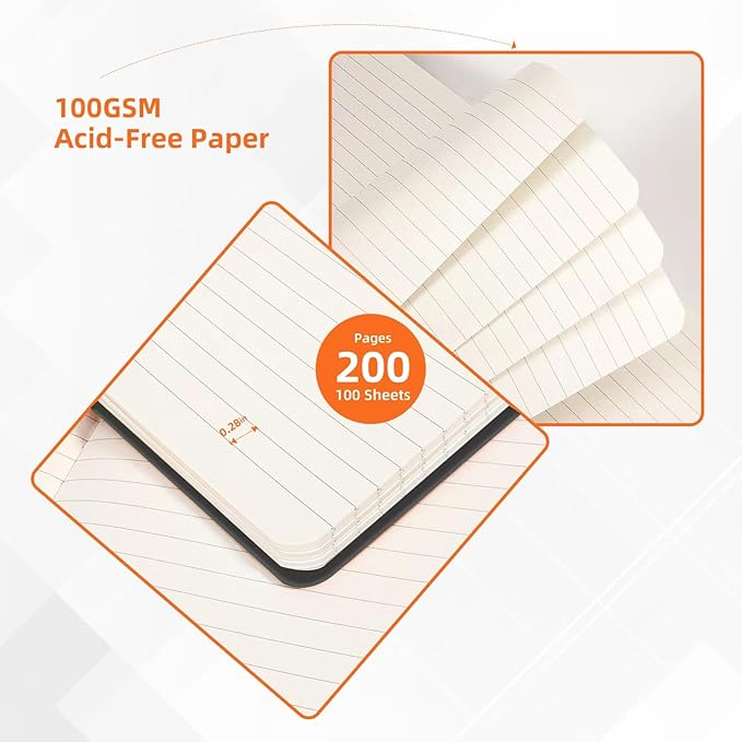 BOSSAND Lined Journal Notebooks, 6 Pack A5 Journals for Writing, 200 Pages 100 GSM Thick College Ruled Paper, Hardcover, 8.25 inches x 5.75 inches, Black-DeskLoop Office