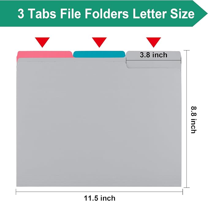 pmybupo 18 Pack File Folders Letter Size Gray, Folders 8.5x11 1/3-Cut Tabs - Image 2