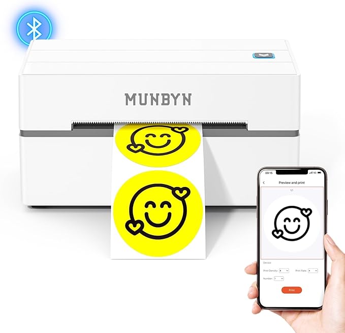 MUNBYN Bluetooth Thermal Label Printer, 130B Wireless 4x6 Shipping Label Printer for Shipping Packages Small Business Office or Home, Compatible with iPhone Android iPad Windows macOS Chrome Etsy eBay-DeskLoop Office