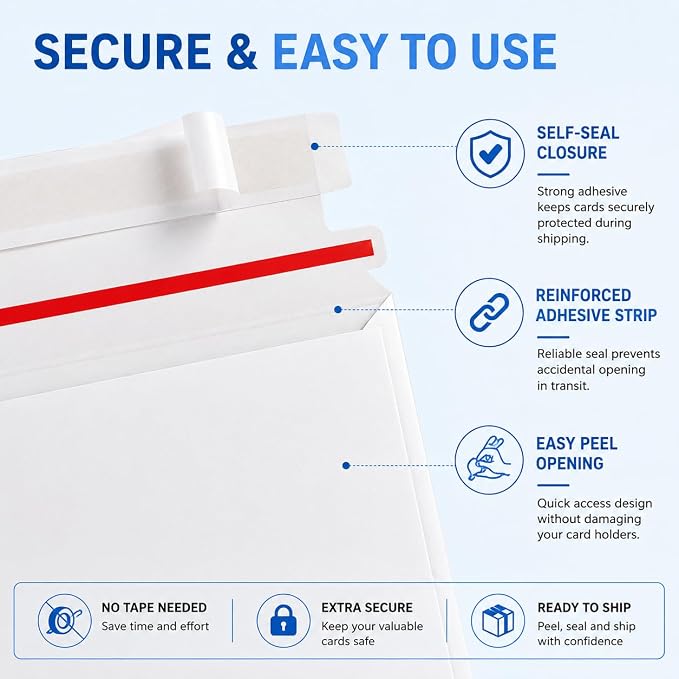 100 Pack Card Shipping Envelopes 7 x 4.35 Inches Trading Card Mailers, Self - Image 2
