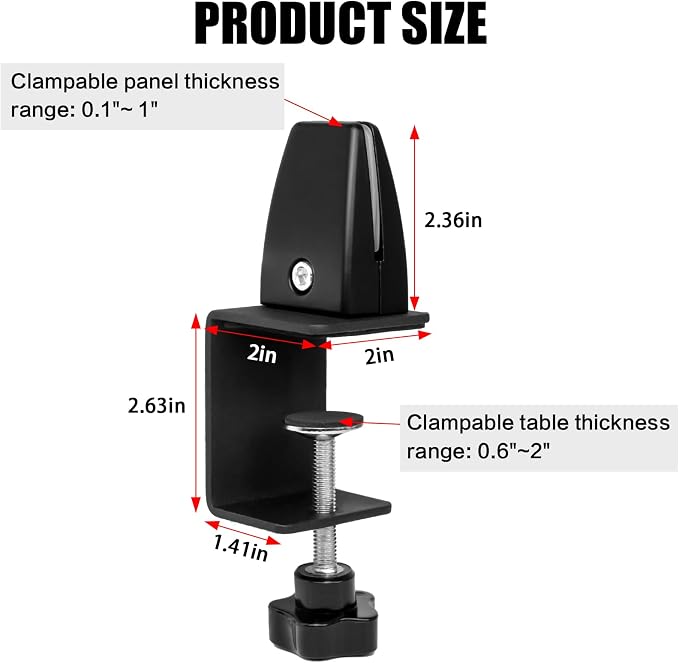 Heavy Duty Sneeze Guard Clamp For 0.1" to 1" Thick Panel, Desk Partition - Image 3