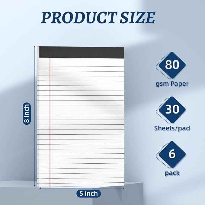 6 Pack 5 x 8 Inch White Legal Pads, Double-Sided Lined Notepads - Image 2