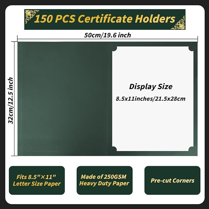 150 Pcs Certificate Holders Bulk, Hunter Green Diploma Covers Gold Foil Border - Image 2