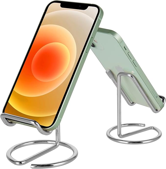 ROPOSY Cell Phone Stand for Desk, Cute Metal Silver Cell Phone Stand Holder by ROPOSY