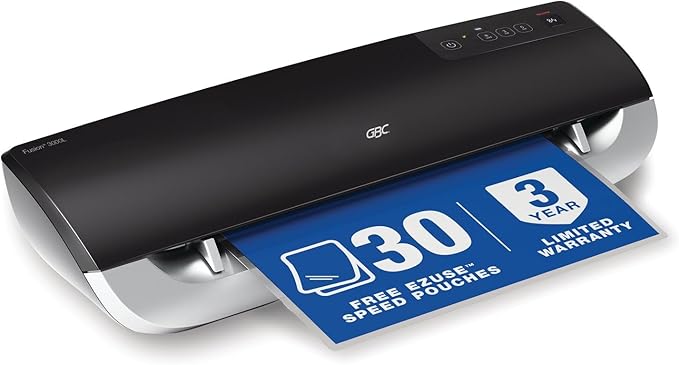 GBC Thermal Laminator Machine, Fusion 3000L, 12 Inch, 1 Min Warm-up, 3 or 5 Mil, with 30 EZUse Laminating Pouches (1703075)-DeskLoop Office