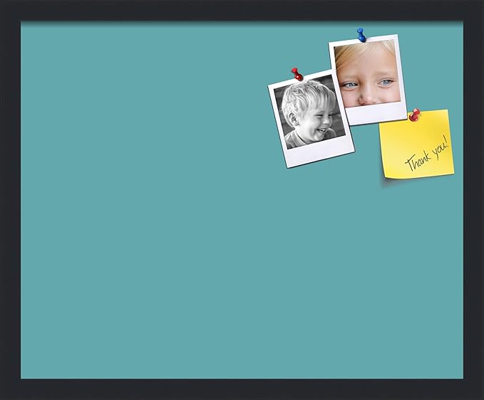 PinPix 21x17 Inch Cork Bulletin Board. This Decorative Framed Pin Board Comes with Aqua Pastel Design and a Satin Black Frame. Ideal for Home Office Decor or Message Board (PinPix-1806)-DeskLoop Office