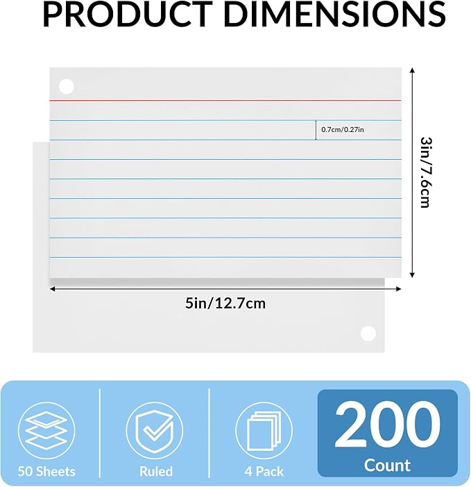 NEEWAY Ruled Index Cards with Ring 3x5 Inches, Flash Cards with Rings - Image 2