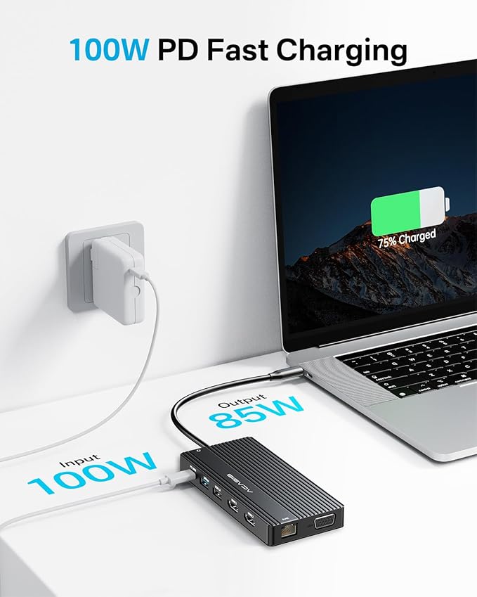 USB C Docking Station Dual Monitor, 14 in 1 USB C Hub, Adapter with 2 HDMI+DP(4K60Hz), Ethernet, 3 USBC 10G,100W PD, SD/TF, Audio, Laptop Docking Station for Dell/HP/Lenovo/ThinkPad/Surface (Black)-DeskLoop Office