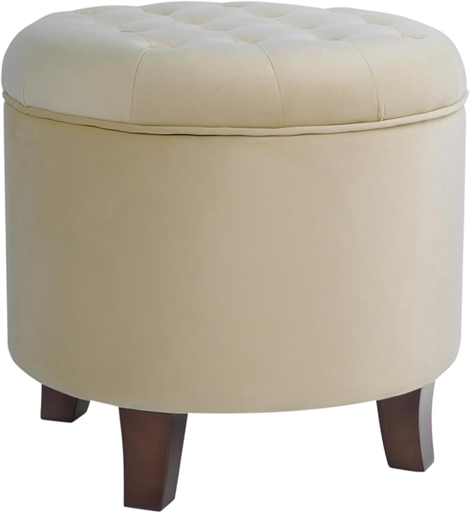 Homepop Home Decor | Upholstered Round Velvet Tufted Foot Rest Ottoman | Ottoman with Storage for Living Room & Bedroom | Decorative Home Furniture, Cream-DeskLoop Office