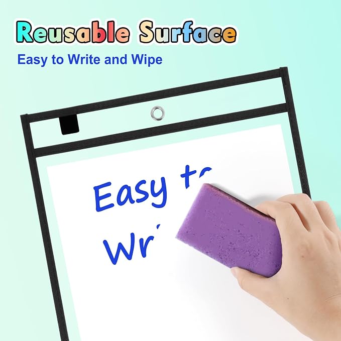 50-Pack Oversized Reusable Dry Erase Pocket Sleeves, 10x14 Ticket Holders - Image 4