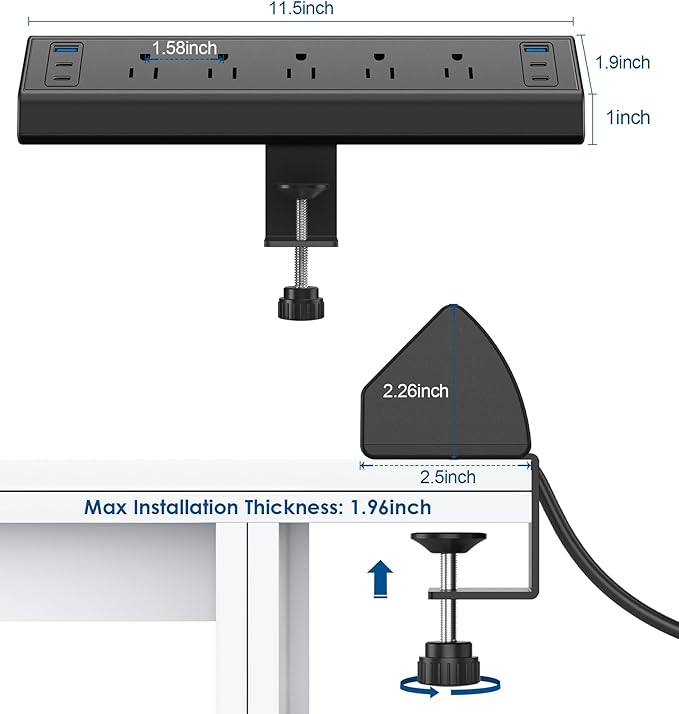 Jgstkcity Desk Clamp Power Strip USB C,40W Total Fast Charging Station,4 PD 20W USB C Ports,Desk Edge Mount Surge Protector,5 Outlets,Fit 1.96" Tabletop Edge,ETL Listed-DeskLoop Office