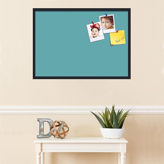 PinPix 34x24 Inch Cork Bulletin Board. This Decorative Framed Pin Board Comes with Aqua Pastel Design and a Satin Black Frame. Ideal for Home Office Decor or Message Board (PinPix-1806)-DeskLoop Office