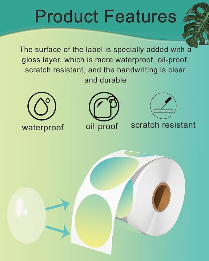 3 inch Round Thermal Labels, Thermal Printer Labels use for Barcode, Shipping, Customized, Circle Direct Thermal Stickers 500 Labels for Printer, Gradient Green-DeskLoop Office