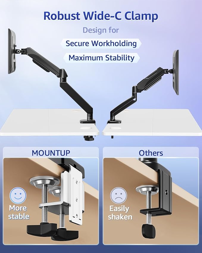 MOUNTUP Heavy Duty Single Monitor Arm for 42 40 39 34 32 27Inch Screens, Monitor Stand for Desk Supports 4.4-33 lbs, Height Adjustable Ultrawide Monitors Mount with C-Clamp & Grommet Base-DeskLoop Office