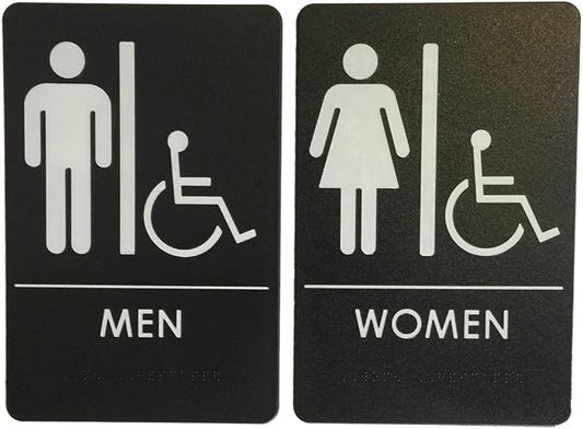 USA Made - Men's and Women's Restroom Signs ADA-Compliant Bathroom Door Signs by RockRidge