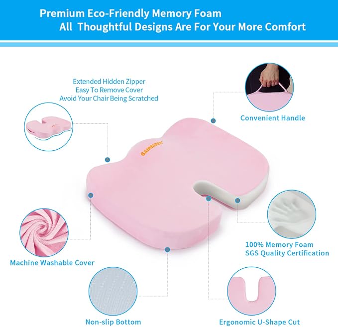SAIREIDER Office Chair Cushion, Car Seat Cushion, Memory Foam Coccyx Cushion - Image 3
