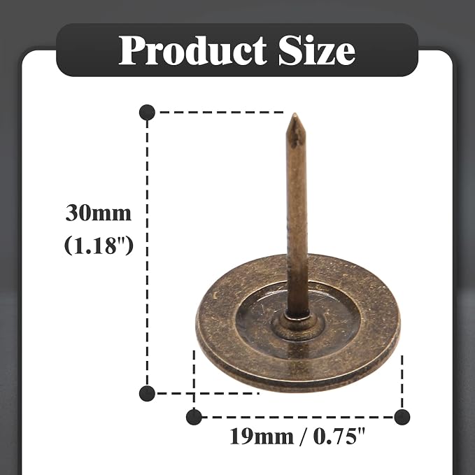 Piutouyar 30mm / 1.2 Inch Flat Head Thumb Tacks, Bronze Vintage Style - Image 3