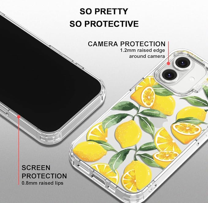MOSNOVO Case for iPhone 16 Plus, [Buffertech 6.6ft Military-Grade Drop Protection] [Anti Peel Off Tech] Clear TPU Bumper Phone Case Cover Design - Lemon-DeskLoop Office