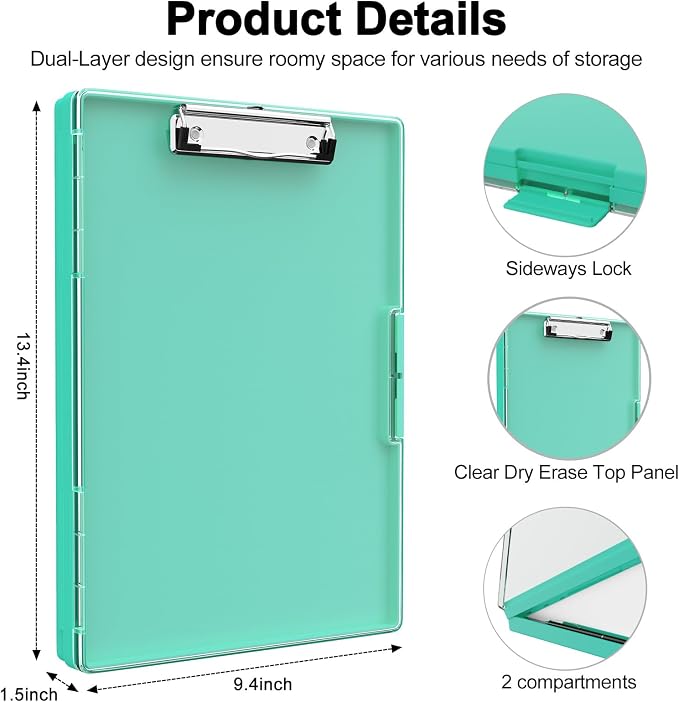 Piasoenc Clipboard with Storage, 8.5 x 11 Clip Boards with 2 Storage, Folio & - Image 2