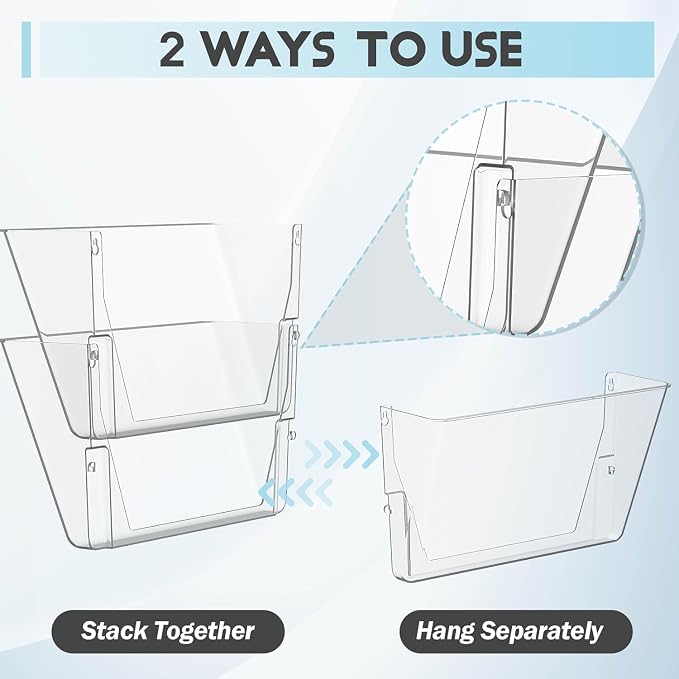 MINDEPOT 3 Pockets Acrylic Wall File Organizer, Plastic Hanging Wall File Holder - Image 3