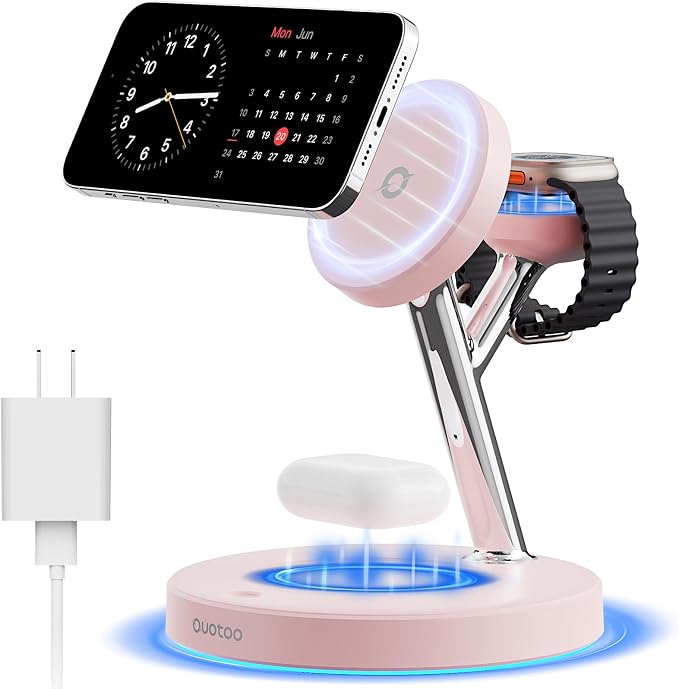 【Adjustable Blue Ambient Light】 Wireless Charger 3 in 1 by Ouotoo